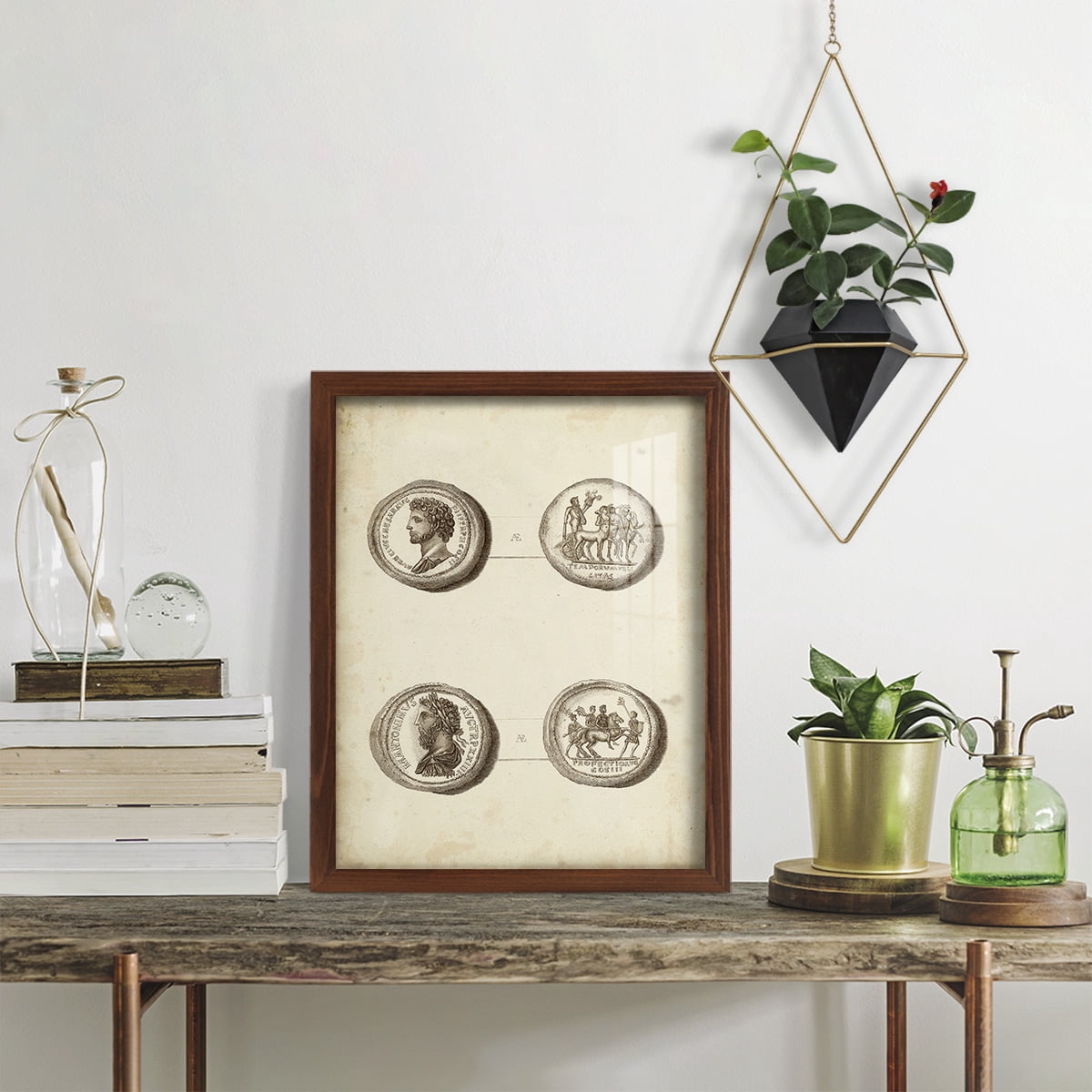Antique Roman Coins VI -Framed Print w/glass-Chestnut
