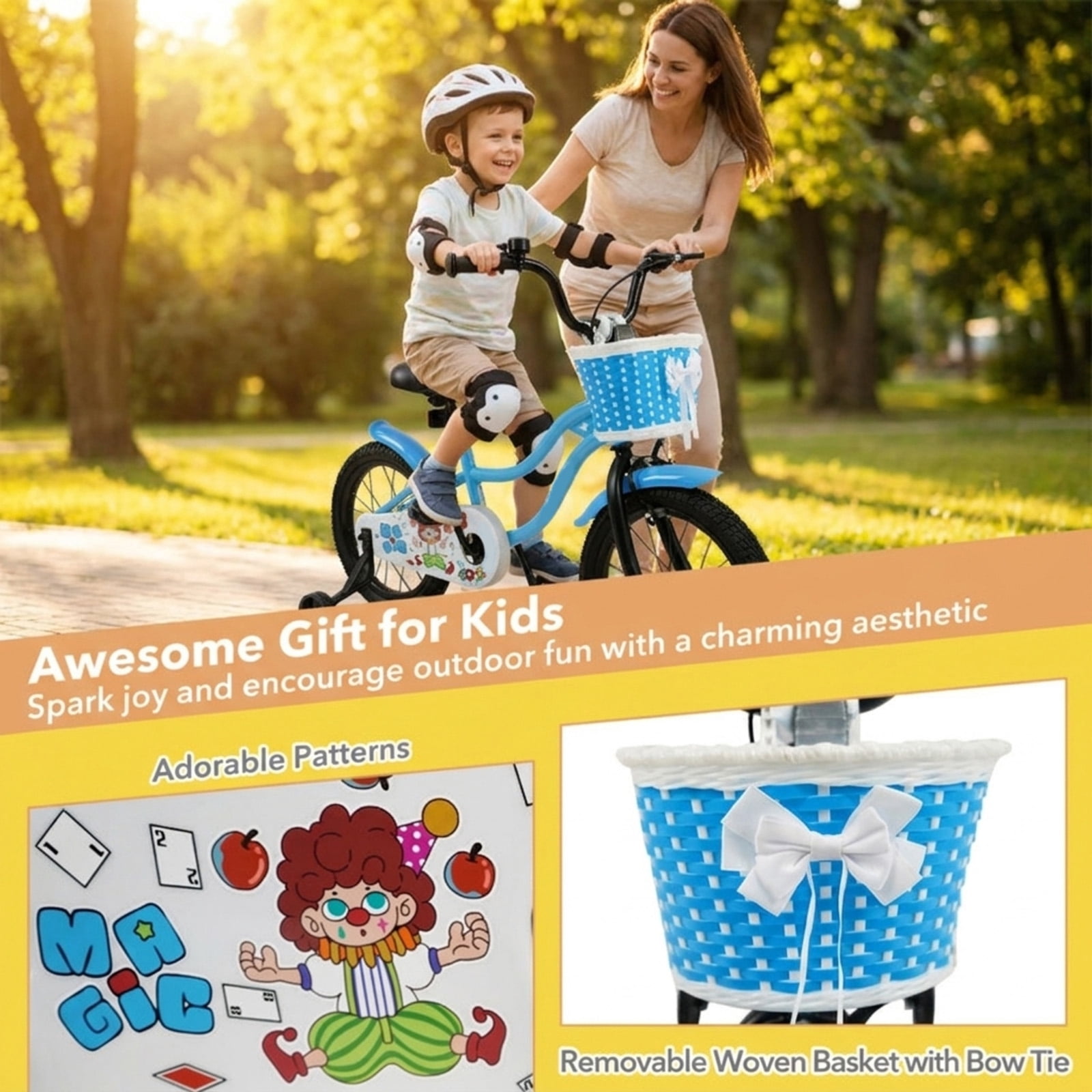 Redsmile Kids Bike 14 Inch with Training Wheels and Front Basket for Boys Girls Ages 3-5, 12 14 16 Inch Adjustable Seat Youth Bicycle for Toddlers, 110 lb Capacity, Multicolor
