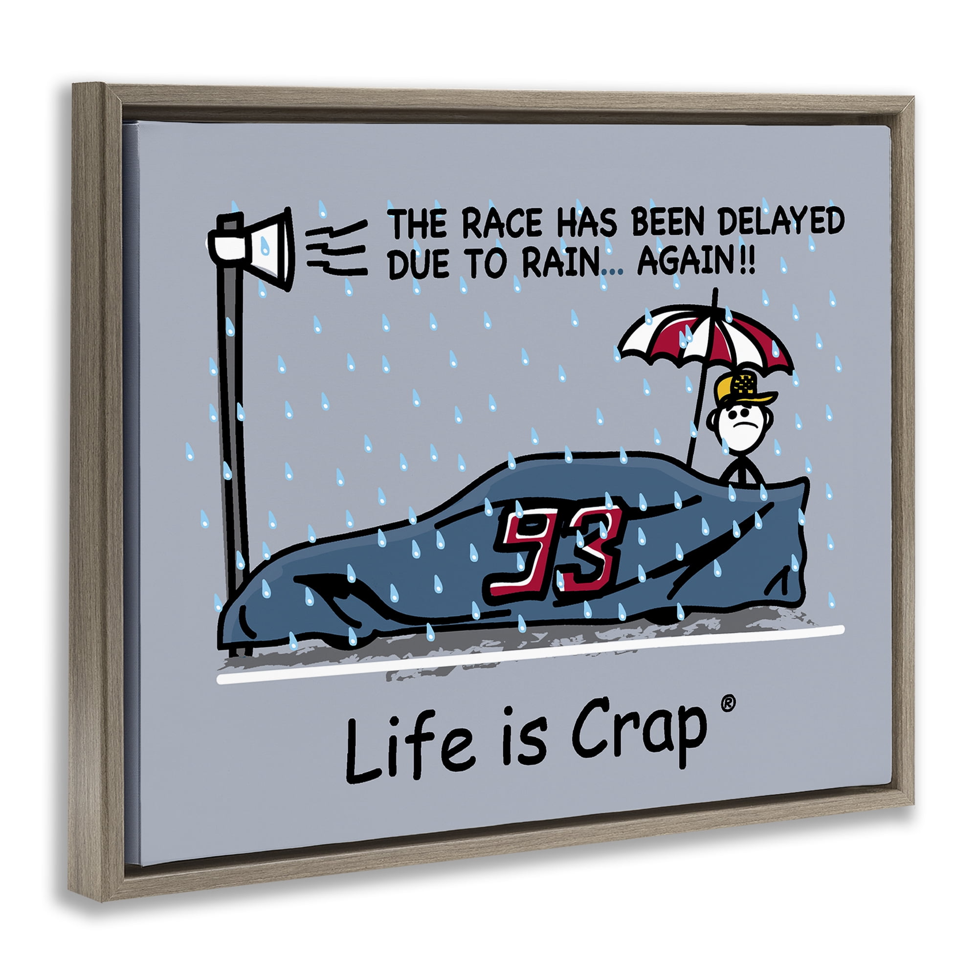 Stupell Industries Rain Delayed Race Novelty & Humor Painting Brown Floater Framed Canvas Art Print Wall Art, 31 x 25