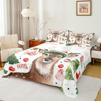 jejeloiu Lovely Christmas Reindeer Bed Sheets,Chic Xmas Tree King Sheets,Happy New Year Gifts Sheet Set For Girls Boys,Microfiber Bedroom Decor,4 Pieces