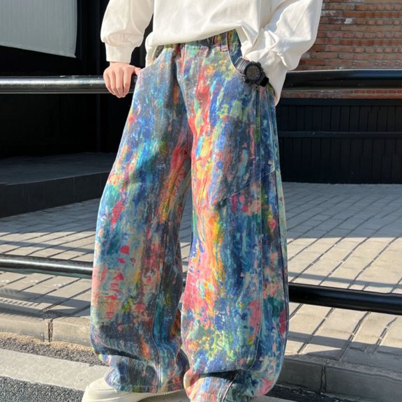 Boys' Pants Boys Tie Dye Outdoor Pants Elastic Waist Lightweight Durable Summer Orange 5-6 Years