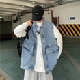 thumbnail image 5 of CaComMARK PI sales today deals prime Men's Vintage Denim Jean Vest Oversized Button Down Jean Waistcoat Gilet, 5 of 7