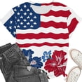 thumbnail image 3 of Uootdi Casual Tops for Women Short Sleeve Crewneck Rose American Flag Print Patriotic 4th of July Summer Shirts Gift, 3 of 5