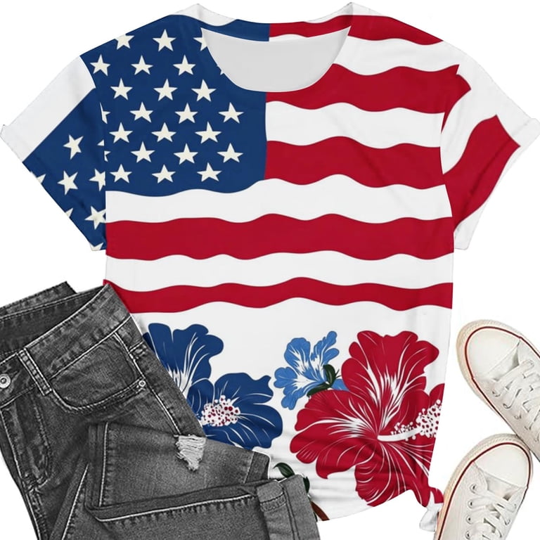 Womens Red White And Blue Shirts Short Sleeve Patriotic Tops