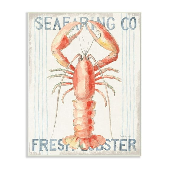 Stupell Industries Nautical Lobster Seafood Sign Blue Red Watercolor Unframed Art Print Wall Art, 13x19, by Danhui Nai