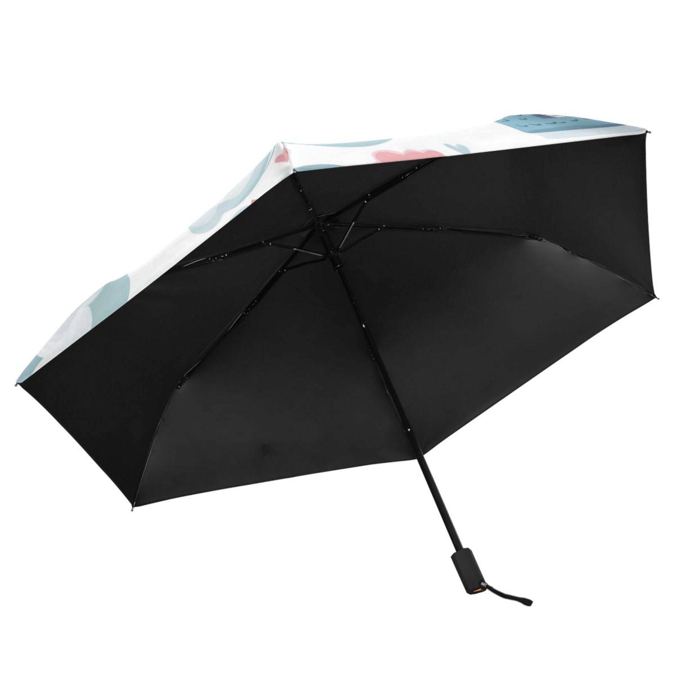 Cute Houses in The Clouds Hearts All Weather Umbrella Triple Folding Parasol 6 Ribs UV Protection Portable