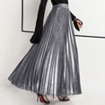 thumbnail image 2 of 1pcs Women's High Waist Pleated Maxi Skirt Gold Beach Skirt Flowing Long A-Line Skirt Sparkly Pleated Skirt for Party Vacation, 2 of 4