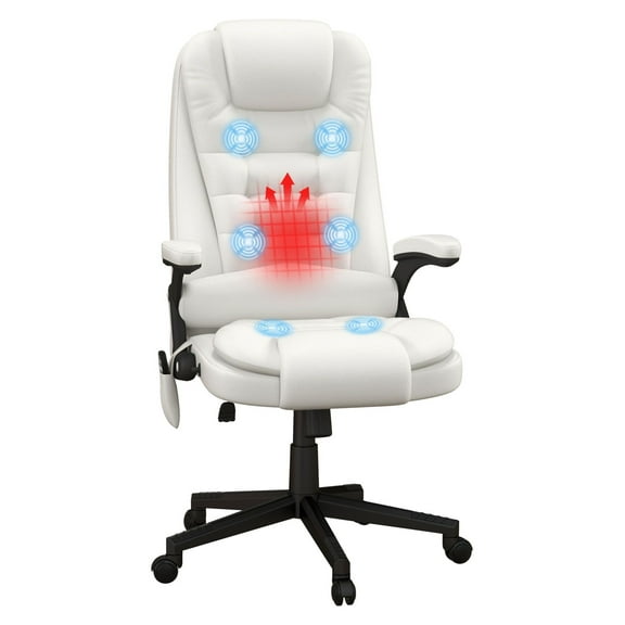 White Massage Office Chair, Ergonomic Heated Recliner Desk Chair with Vibration - Home Office & Gaming