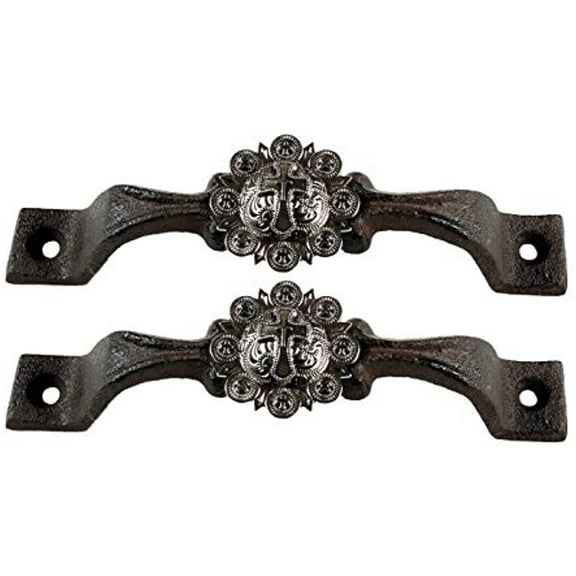 Urbalabs Cast Iron Kitchen Cabinet Handles and Drawer Pulls Western Concho Cross Horseshoe and Star Country Home Rustic Decor Farmhouse Cabinet Handle Cabinet Knobs (2, Silver Western Cross)