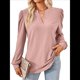 thumbnail image 1 of Blusas para Mujer, Elegantes, Informales, con Cuello en V, Larga, Blusas para Mujer con Mangas Abullonadas Rosa Grisáceo L, 1 of 10