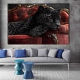 thumbnail image 5 of Mudket Black Panther on Red Velvet Sofa Canvas Wall Art, Luxury Animal Print Room Decor for Bedroom Living Room, Glam Wall Art for Women & Men - 20"L x 16"W, 5 of 10