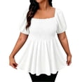 thumbnail image 2 of SSZMDLB Women Square Neck Tops Puff Sleeve Smocked Flowy Blouse Tshirt Casual Plus Size Summer Outfits Vacation Beach Wear Cute Tee Shirt, White 4XL, 2 of 5