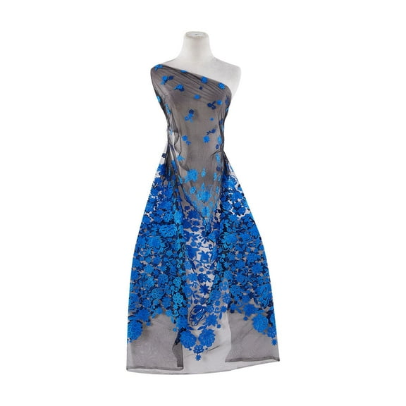 Zelouf Floral Beaded Embroidery Revised  , Sewing, DIY, Crafts Fabric by the Yard, Royal/blk, 3 Yard