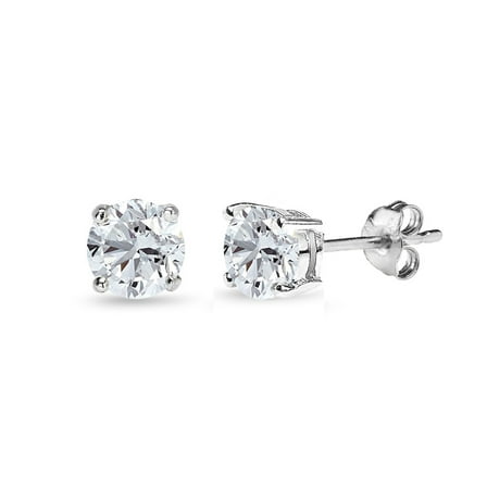 Created White Sapphire 5mm Round-Cut Solitaire Sterling Silver Stud Earrings