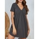 thumbnail image 4 of Pijamas de mujer Camisón de punto Color sólido Cuello en V Manga corta Plisado Ropa de dormir suelta Abanopi Gris/XX-grande, 4 of 7