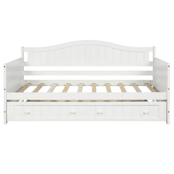 Gewnee Solid Wood Twin Size Daybed with Trundle for Kids Bedroom,White