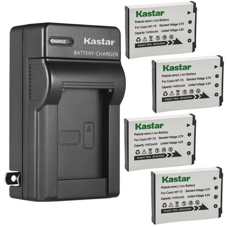Kastar 4-Pack Battery and AC Wall Charger Replacement for Casio NP-70 NP70 CNP-70 Battery Casio BC-70L Charger Casio Exilim Zoom EX-Z250PK Exilim Zoom EX-Z250RD Exilim Zoom EX-Z150 EX-Z155 Camera