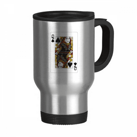 

Playing Cards Spade Q Pattern Travel Mug Flip Lid Stainless Steel Cup Car Tumbler Thermos