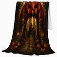 thumbnail image 2 of Jack O Lantern Arch with Bats Haunted House and Glowing Moon, Spooky Gothic Halloween Style for Halloween Lovers, Warm Flannel Blanket for Living Room and Playroom, Halloween Gift, Home Decor, 2 of 6