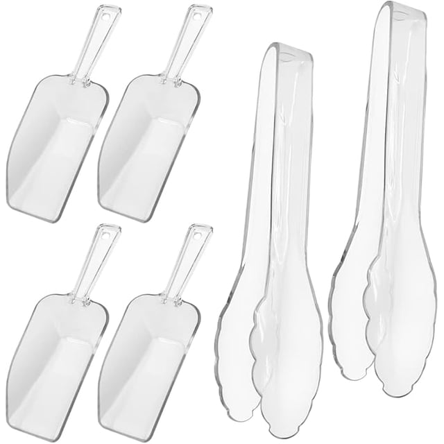 6 pinzas multifuncionales de plástico transparente y para tartas, findTop 4 cucharadas de palomitas de maíz, 2 pinzas de plástico transparente, cucharadas para botes, postres, café, frijoles, azúcar
