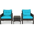 thumbnail image 6 of Patiojoy 3PCS Outdoor Patio Rattan Wicker Conversation Set W/Turquoise Cushions Turquoise, 6 of 8