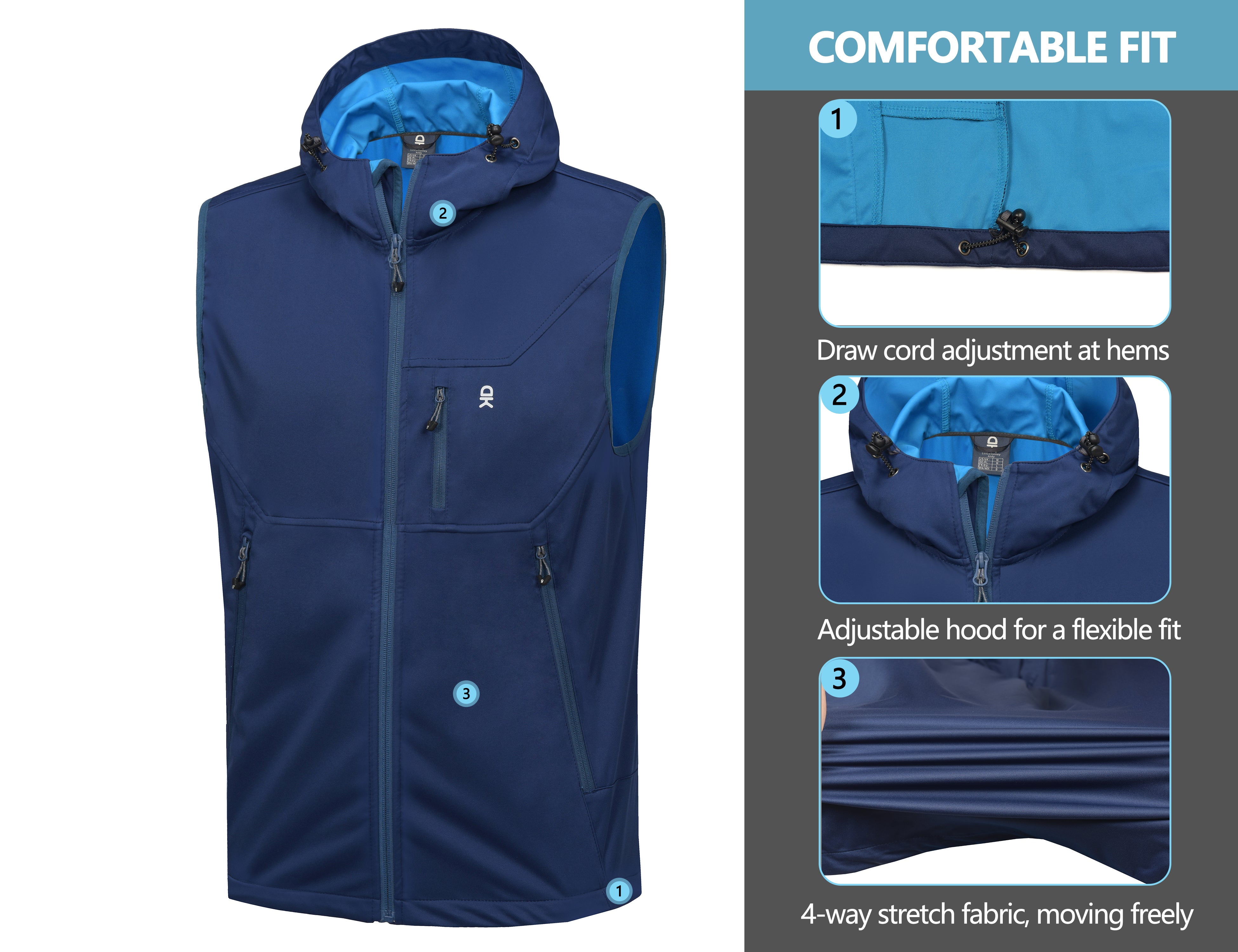 Little Donkey Andy Men's Lightweight Softshell Vest Windproof Sleeveless Jacket for Travel Hiking Running Golf Size XXL