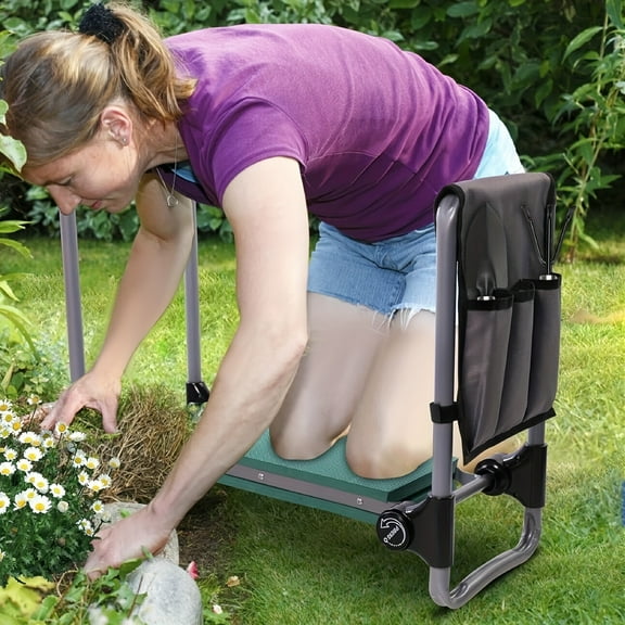 New Gention Garden Kneeler and Seat with Soft EVA Pad Button-Press Design, Easy Folding, Garden Stool with Tool Bag