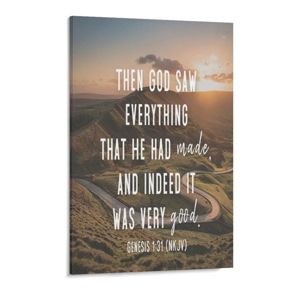 Inspirational Quotes Genesis 1 31 Wall Art Bible Poetry Verses Framed Canvas Wall Art for Home Living Room Farmhouse Wall Decor Poster 11x17inch(28x43cm)