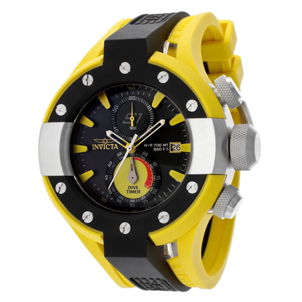 Invicta Men's 13065 S1 Rally Yellow Black Rubber Strap Chronograph Dive ...