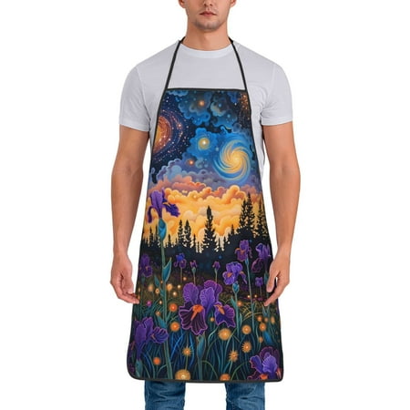 

Xecao Cosmic Irises At Twilight Print Funny BBQ Chef Aprons for Men Women Adjustable Kitchen Cooking Aprons with Pocket Waterproof Oil Proof No Pilling Fading