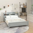 thumbnail image 4 of Full Pine Wood Bed with Bookcase Headboard ,LED Motion Sensor Light, Bed Guardrails,Grey, 4 of 12