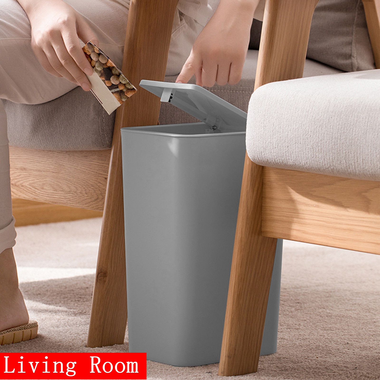 Bxaolu 3.0 Gallon Small Trash Can with Lid, Bathroom Garbage Can with Pop-Up Lid, Waste Basket for Bathroom, Kitchen, Bedroom, Powder Room, Craft Room, Office, College (Gray)