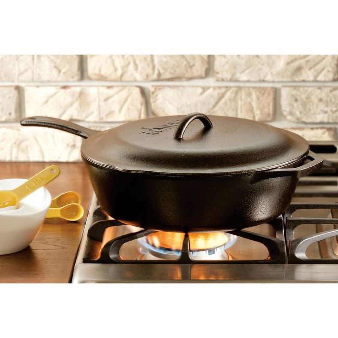 Lodge Cast Iron Pre-Seasoned Deep Skillet with Iron Cover and Assist Handle, 5 Quart, Black - image 4 of 8