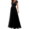 thumbnail image 3 of Franhais Women's Long Evening Dress, Solid Color Lace Patchwork Backless V Neck Elegant Dress, 3 of 7