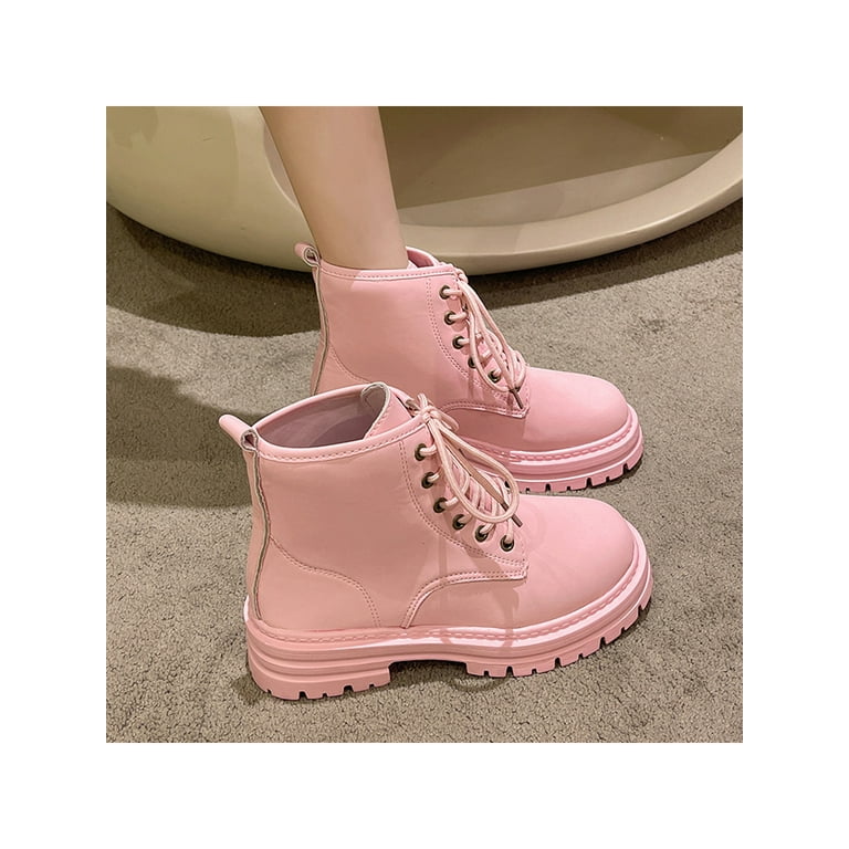 Pink combat top boots women's
