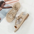 thumbnail image 2 of CAICJ98 Women Shoes Women's Rhinestone Flat Sandals Slip on Memory Foam Sandals Open Toe Slide Sandals,Beige, 2 of 4