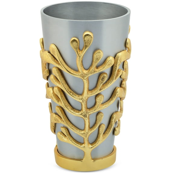 Berkware Two Tone Silver Vase with Gold Branches - 8.25" Tall Silver Colored Decorative Vase with Gold Detail