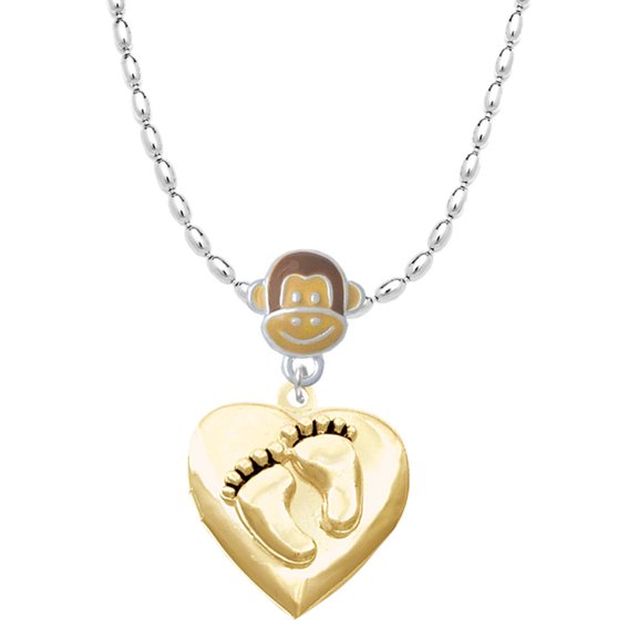 Delight Jewelry Goldtone Baby Feet Heart Locket Mia Monkey Charm Necklace