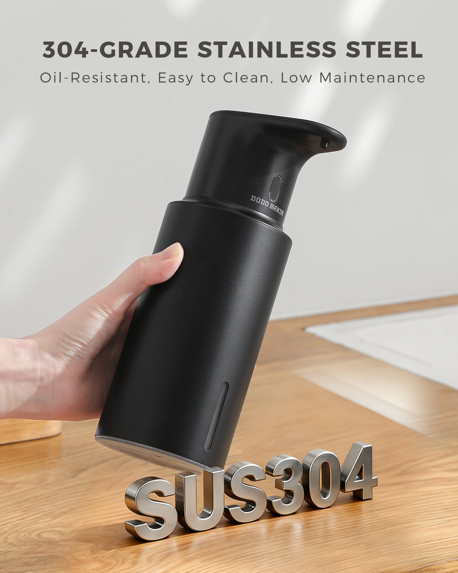 DODO MEKIA Automatic Liquid Soap Dispenser Touchless, 16.2oz/480ml Rechargeable, 3 Adjustable Liquid Levels, IPX5 Waterproof, for Kitchen Bathroom, Stainless Steel