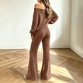 thumbnail image 5 of VISALY Women Two Piece Outfit Sets Off Shoulder Long Sleeve Knit Sweatshirts Sweater Loose Fit Flared Pants Casual Athleisure Sweatsuit Trendy Lounge Travel Workout Matching Tracksuit Khaki Xxl, 5 of 9