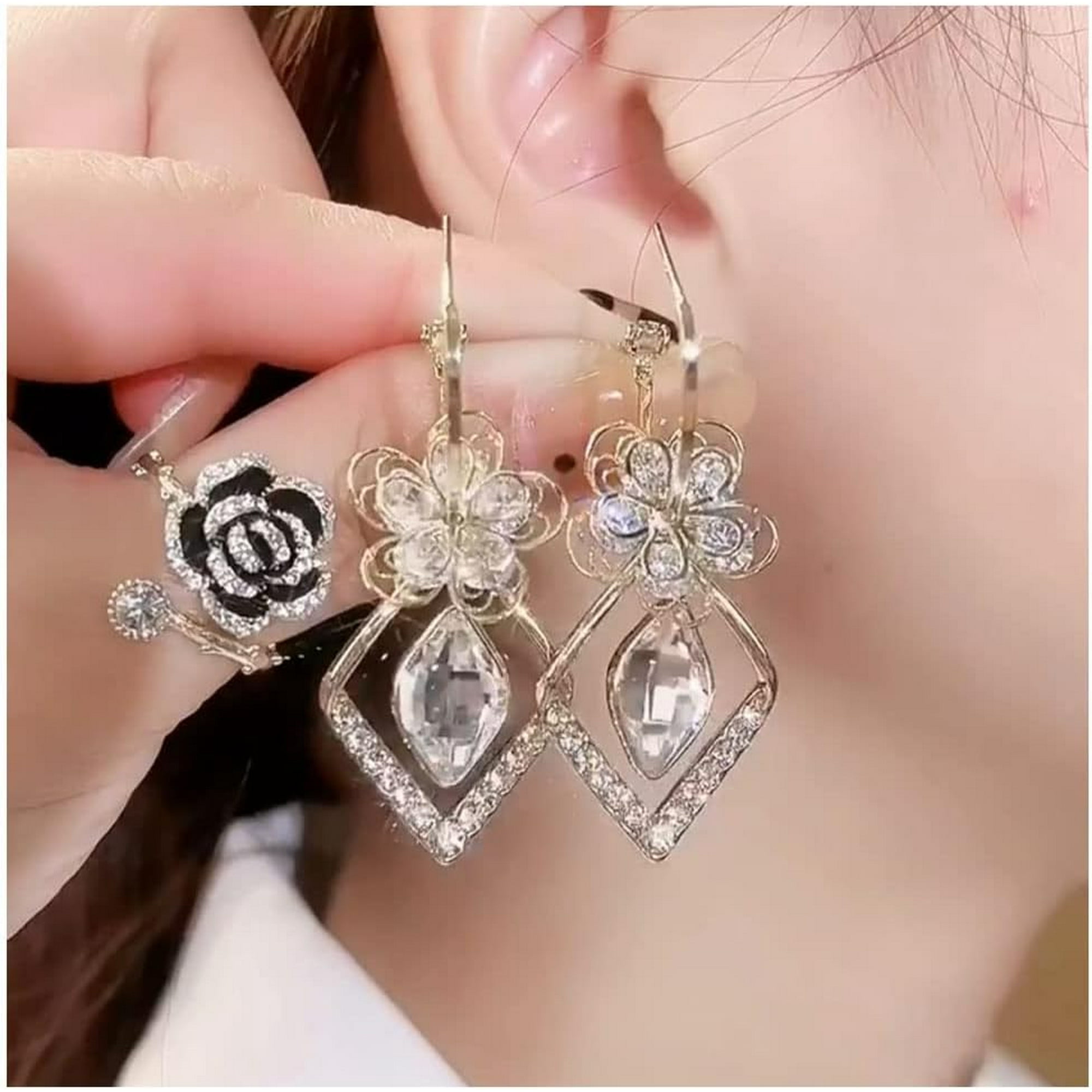 HAHDAXIA Flower Zircon Rhombic Sapphire Water Drop Earrings Detachable and Multi Wear Teal Bridesmaids Gifts Silver Drop Jewelry for Women Girls
