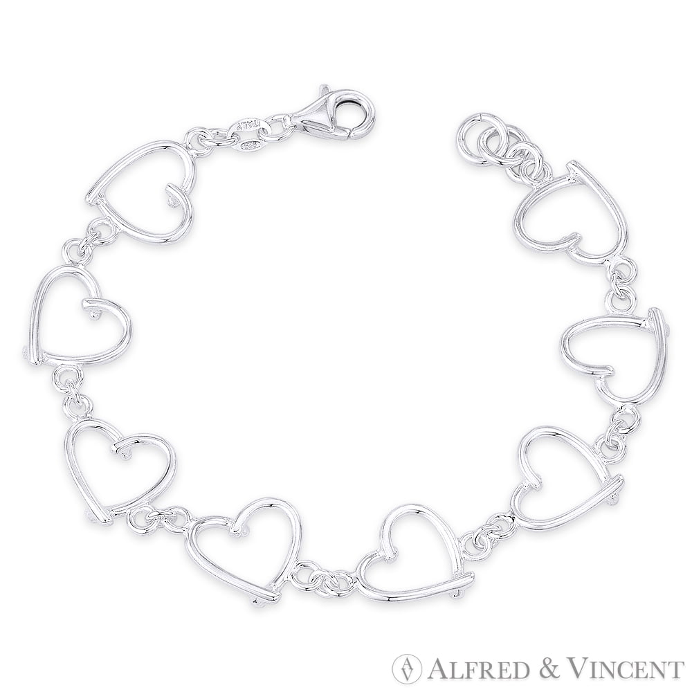 13x13mm Polished Abstract Heart Charm Link Italian Chain Bracelet in .925 Sterling Silver