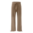 thumbnail image 4 of vigerkar Women's Cotton Linen Drawstring Wide Leg Pants High Waisted Casual Loose Trousers Straight Pants with Pockets Khaki, XXL, 4 of 6