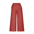 thumbnail image 4 of Edvintorg Cotton Linen Pants Women Summer Casual Loose Fit Pants High Waist Solid Color Side Drawstring Belt Wide Leg Pants Plus Size Women Trousers Red M, 4 of 6