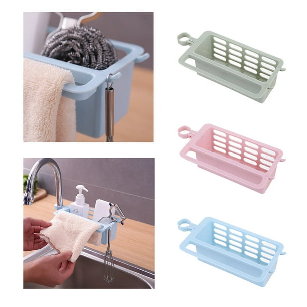 Bewildely Grifo de fregadero de cocina, organizador de almacenamiento de esponja, estante de drenaje de tela de jabón, soporte para estante de Juegos de accesorios de baño rosa