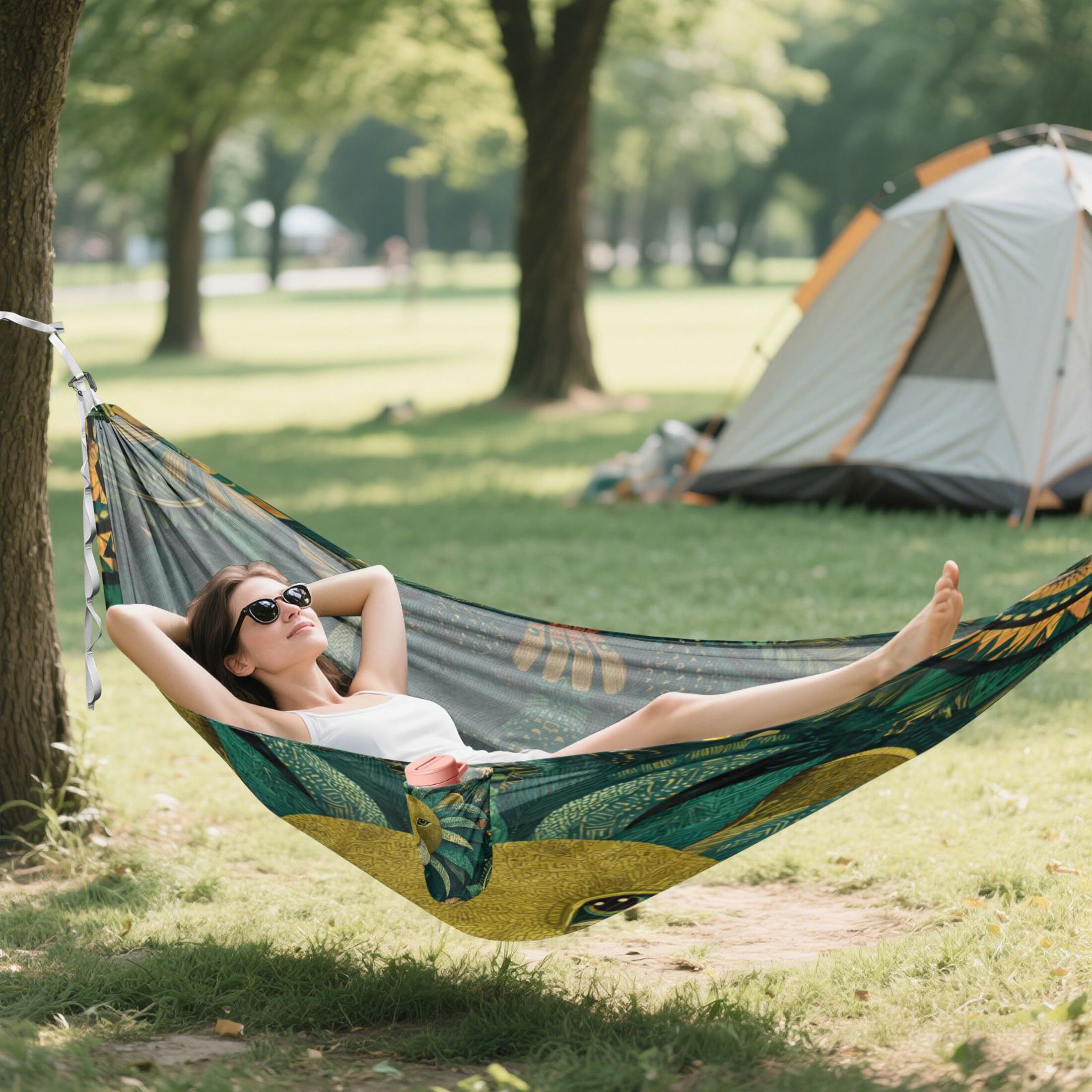 Hammock Camping Hammock Nylon Portable Hammock Travel Camping Hammock Green Lion