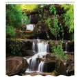 thumbnail image 3 of Ambesonne Nature Shower Curtain, Rock Stair in Waterfall, 69"Wx70"L, Brown White and Green, 3 of 5