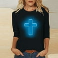 thumbnail image 2 of Honeeladyy Womens Easter Cross Printed Tunic Tops Christian Jesus Religious Loose 3/4 Sleeve Blouse Tees Gift Black M, 2 of 4