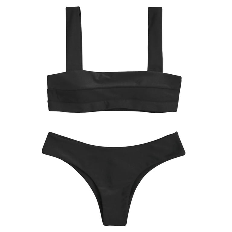 ZAFUL for Women Padded Bandeau Bikini Top and Bottoms Black S