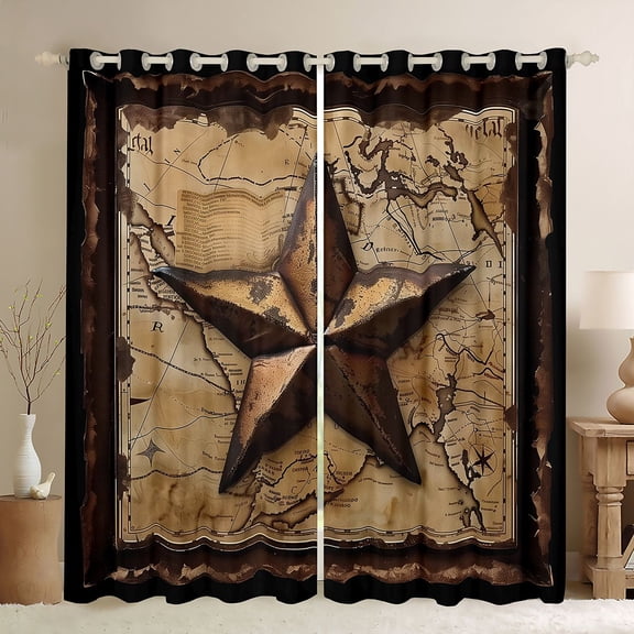 Homewish Texas Stars Blackout Curtains Set of 2 (52x84 Each) for Teens Boys Girls,Abstract Retro Vintage Window Curtains,Western Theme Curtains and Drapes,Breathable Home Decor